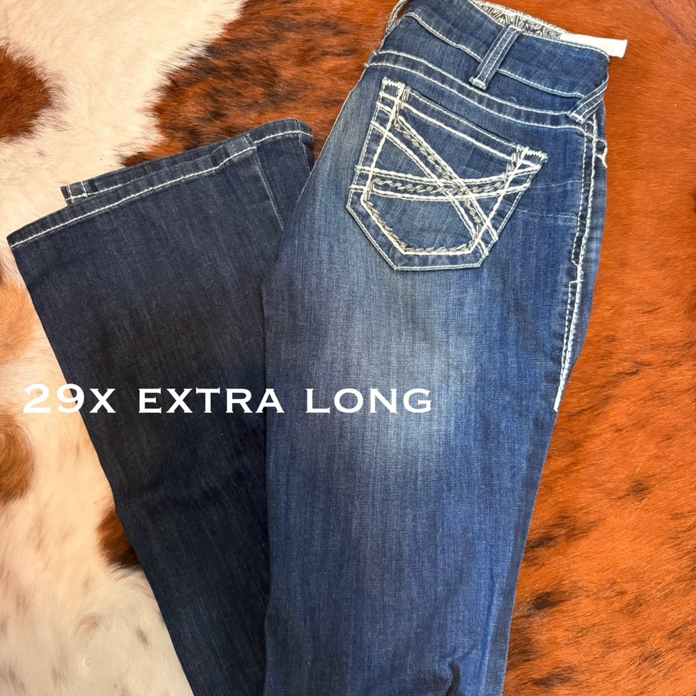 Blue Boot Cut Jeans with Contrast Stitching and Fading